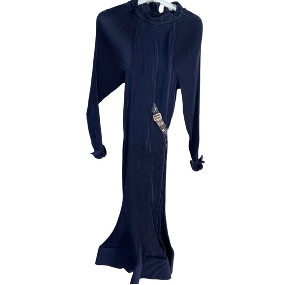 Tibi Dark Navy Sleeveless Pleated Plisse Maxi Dress Size Extra Small - Picture 2 of 6